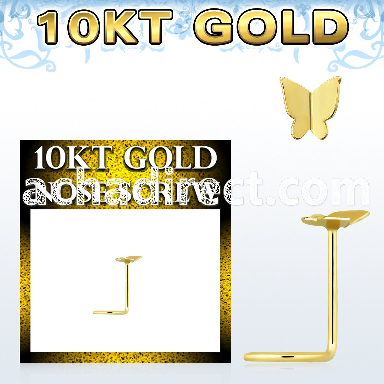 gisbt2 10kt gold nose screw with plain gold butterfly top