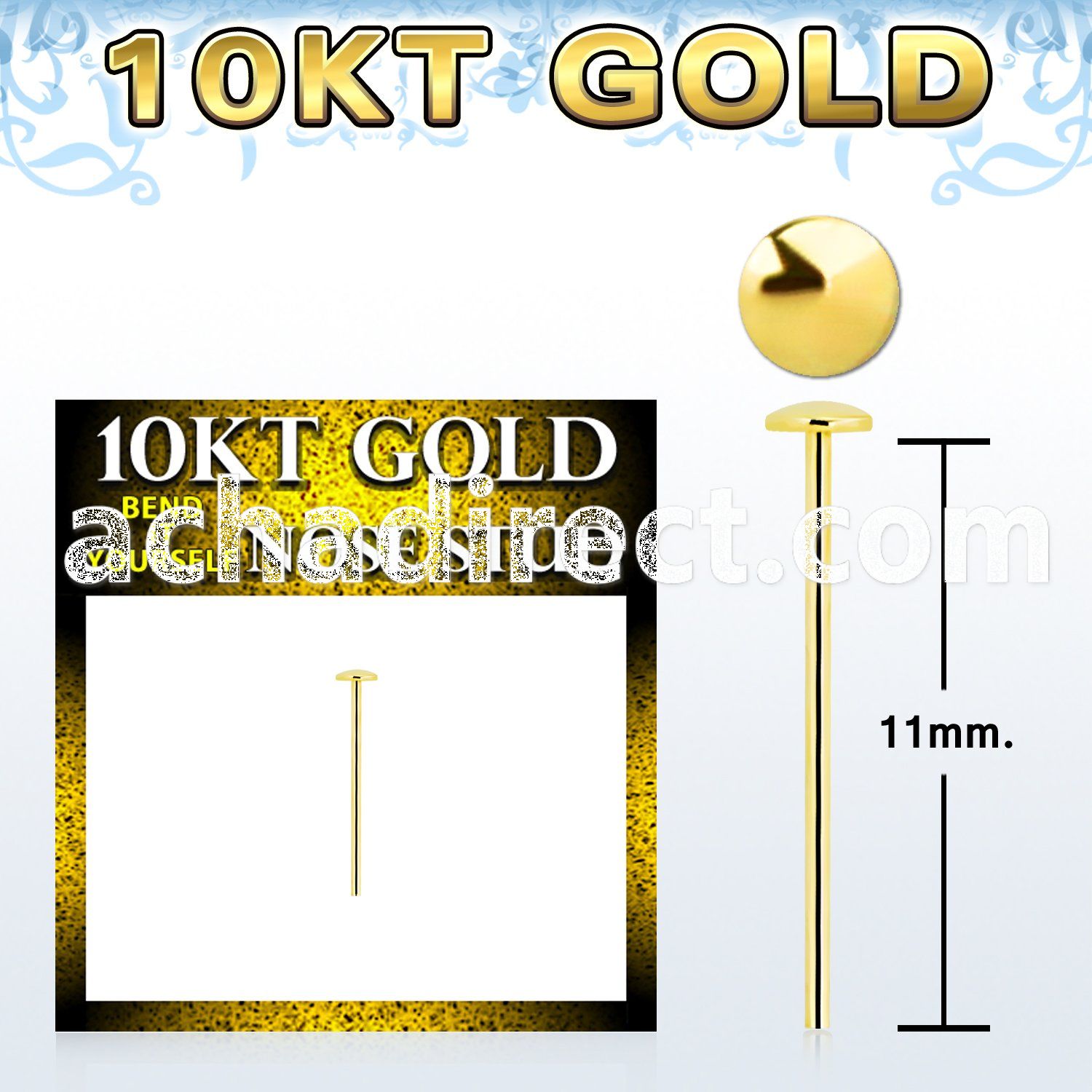 giysrd 10kt gold bend it nose stud with a 2mm gold round top