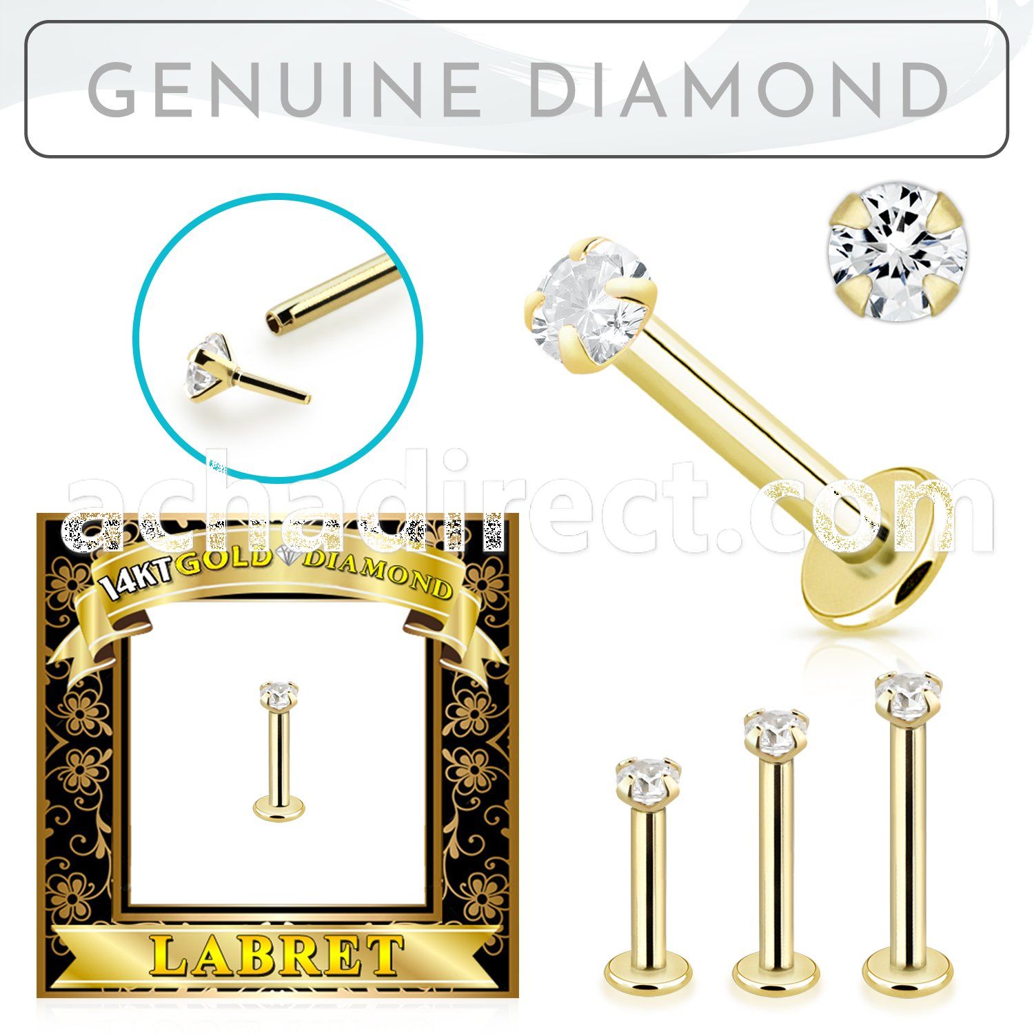glbdi2 14k gold labret 2mm prong set round diamond