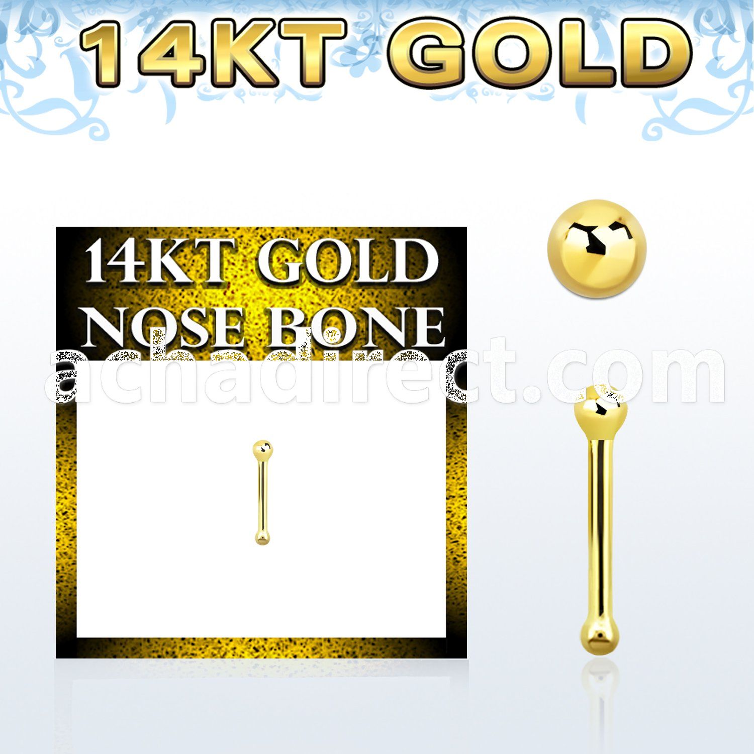 gnbb1b 14kt gold nose bone, 20g w a 1.5mm ball shaped top