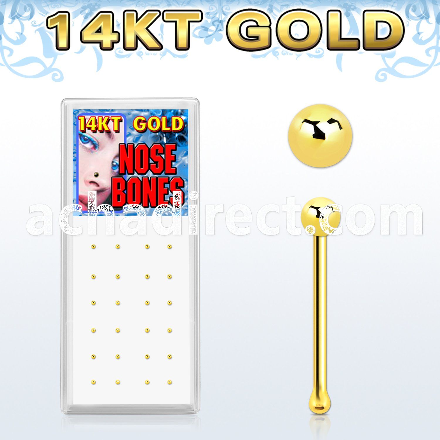 gnbbx 14kt gold nose bone 22g 0 6mm with 1 5mm ball top