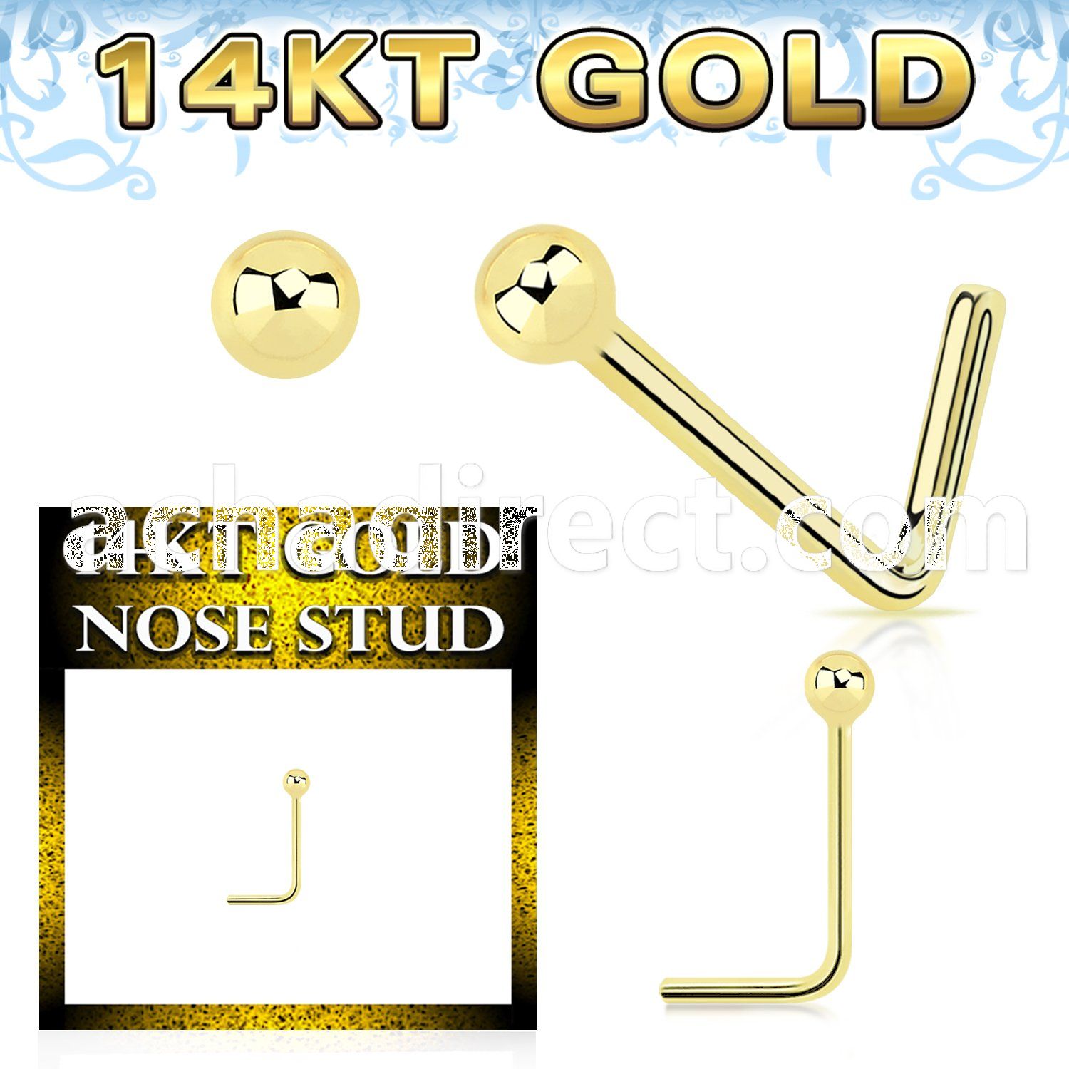 gnsb1 14k gold nose stud 22g a plain ball top