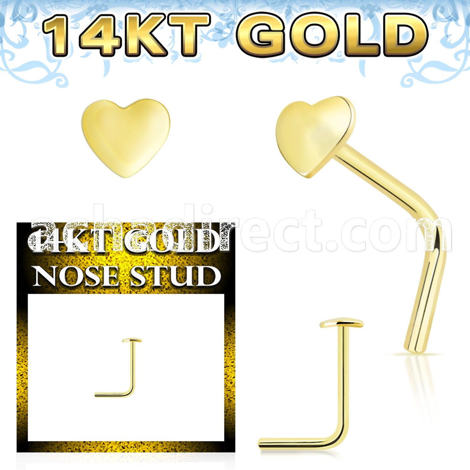gnsht 14k gold nose stud 22g plain heart