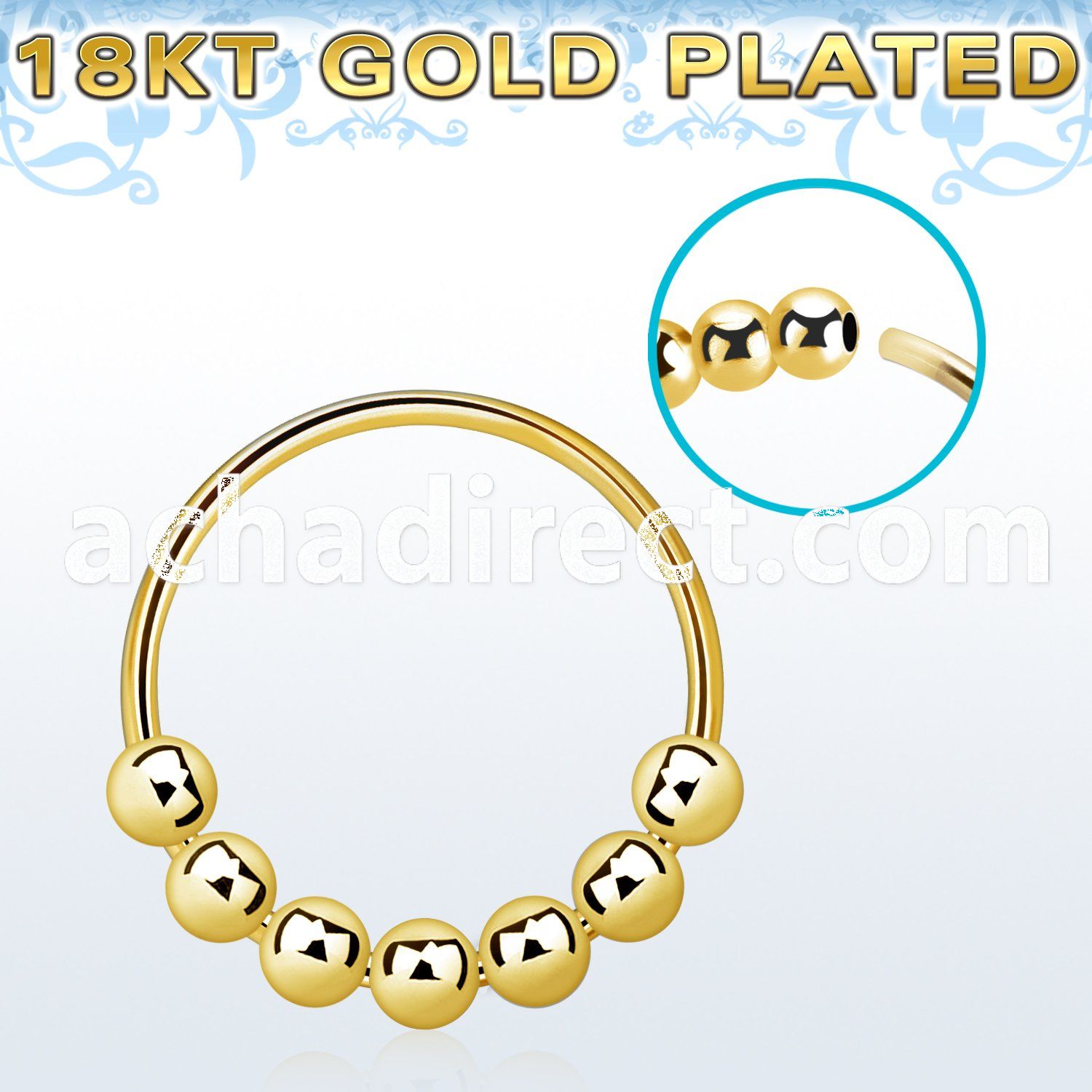 gold plated silver nose hoop w seven 2mm fixed balls 