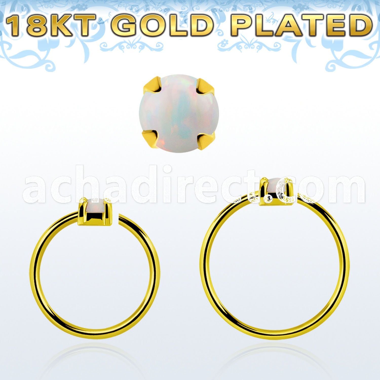 gpnho2 gold plated silver seamless nose ring w 2mm opal