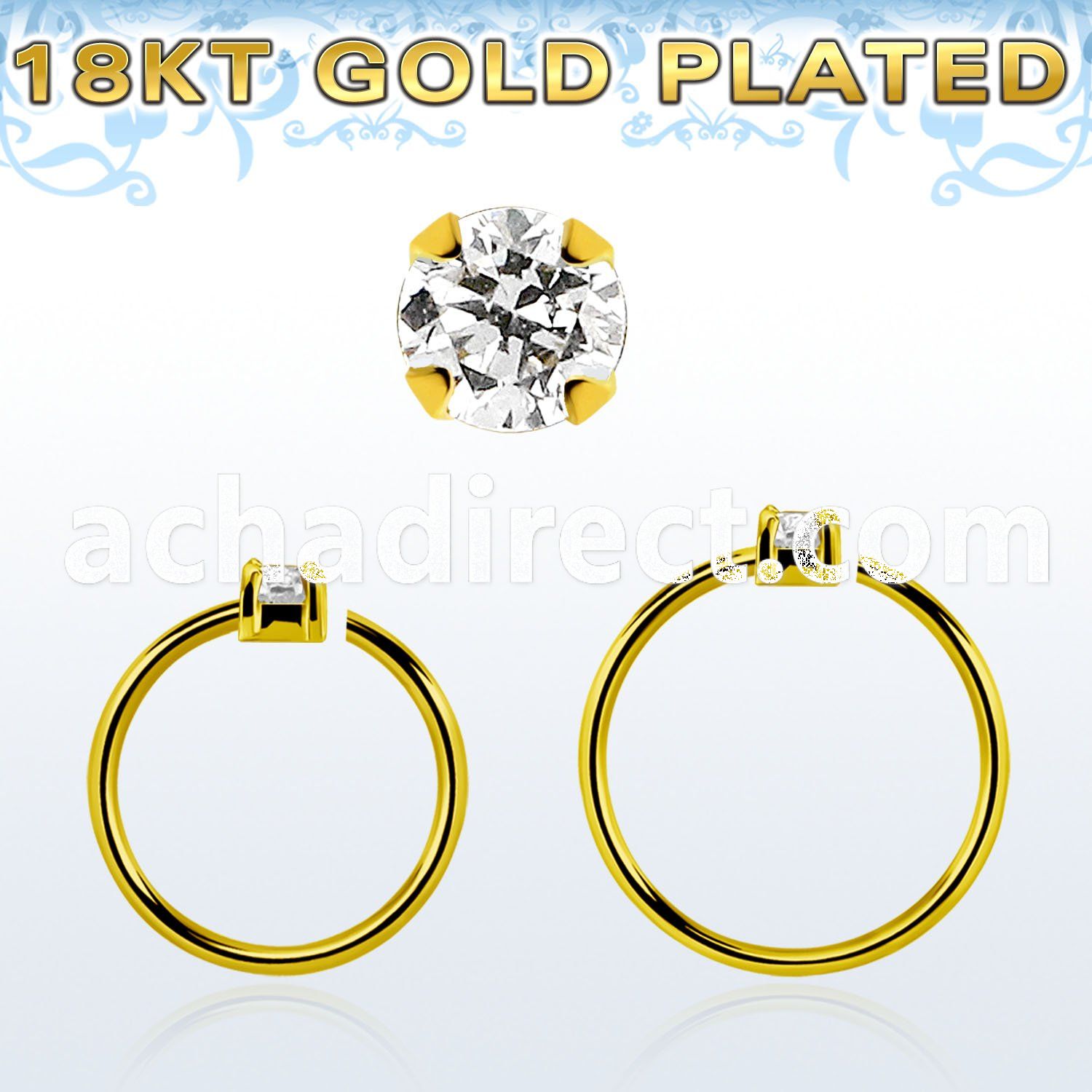 gpnhz15 gold plated silver seamless nose ring 1.5mm prong set cz