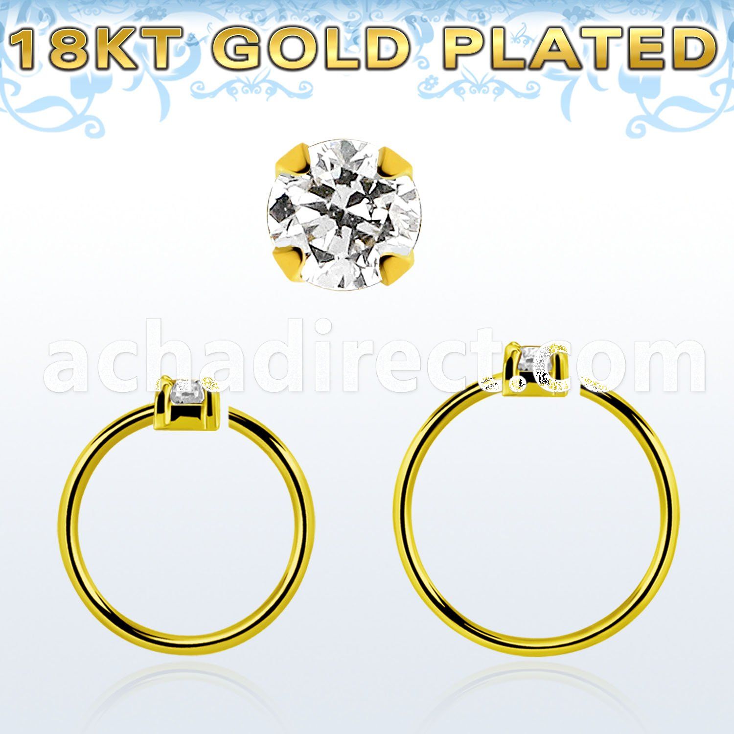 gpnhz2 gold plated silver seamless nose ring w 2mm prong set cz