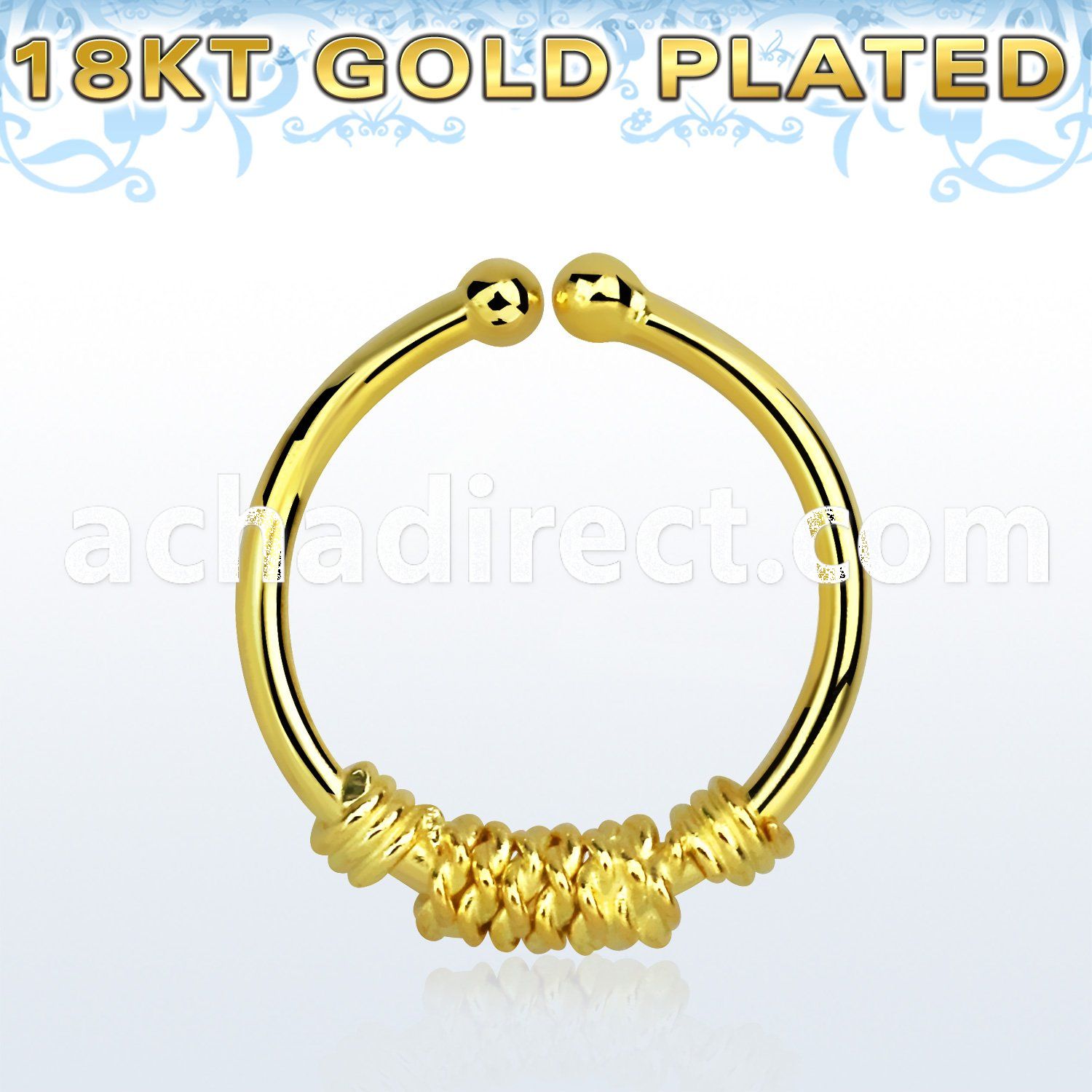 gpsep12b gold plated silver fake septum ring w a knoted wire