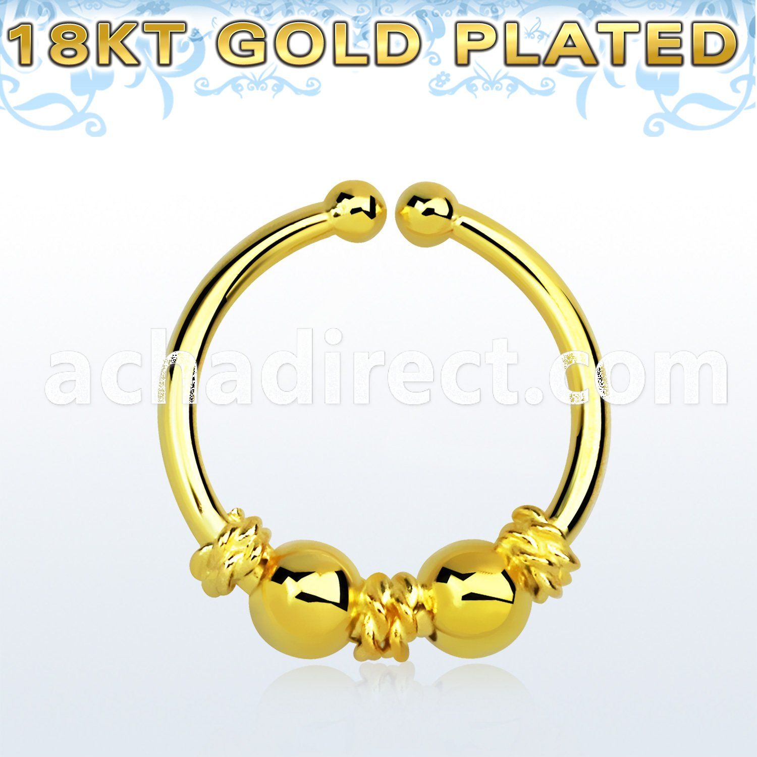 gpsep12f gold silver fake septum ring w balinese wire 2 ball