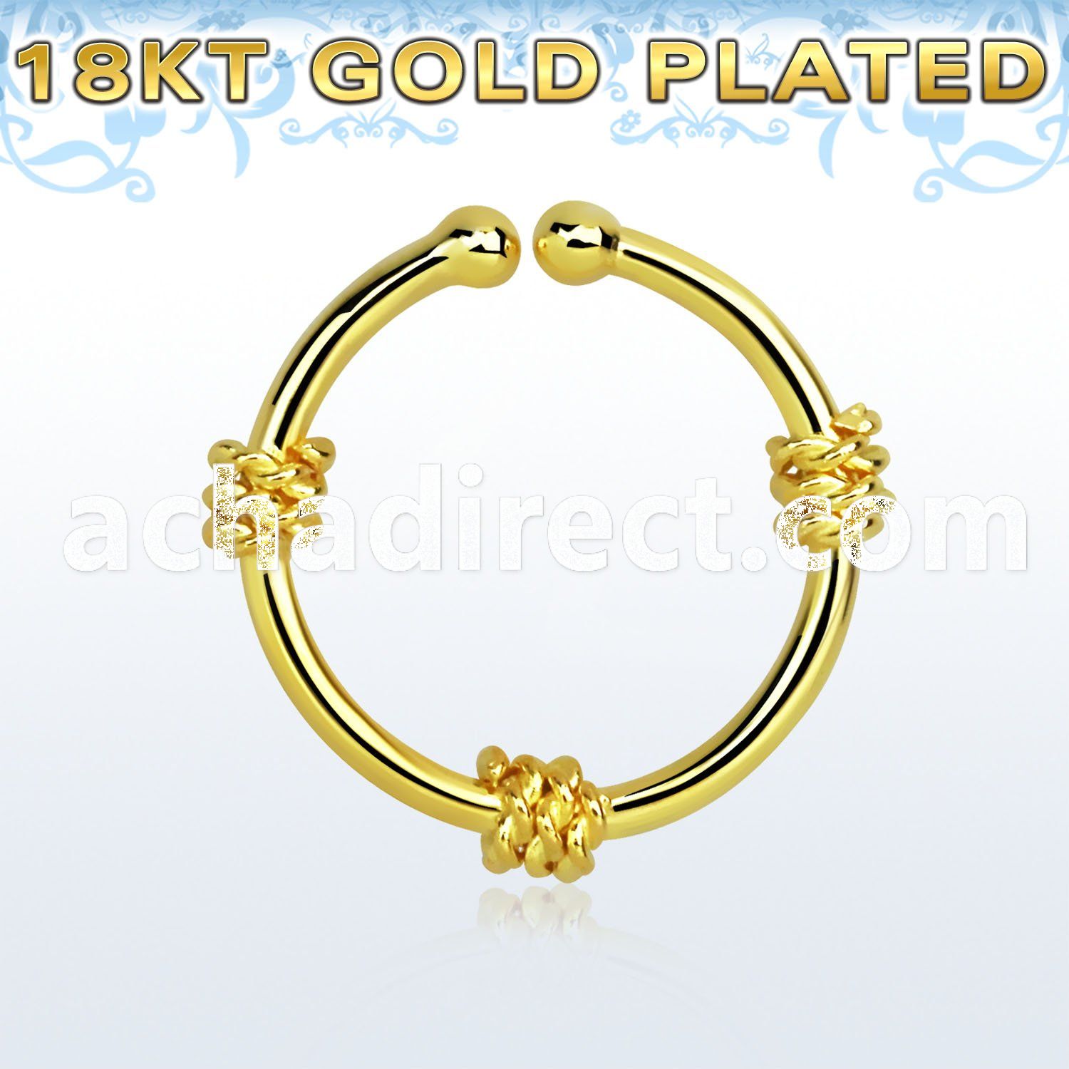 gpsep12g gold plated silver fake septum ring w three ropes