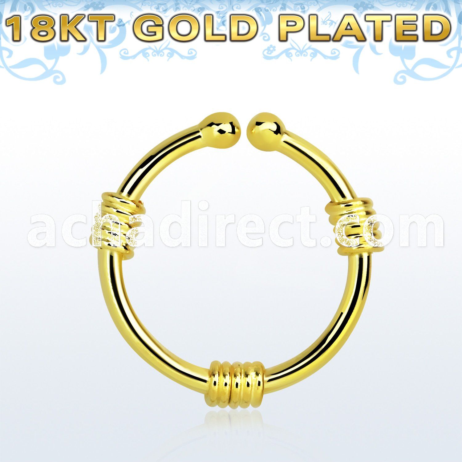 gpsep12h gold plated silver fake septum ring w 3 wires wrapped