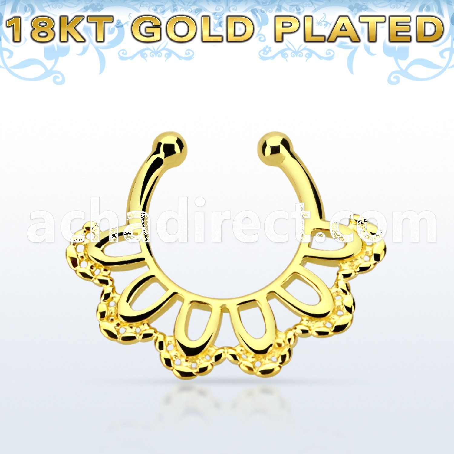 gpsepd3 gold plated silver fake septum clicker in a indian leaf