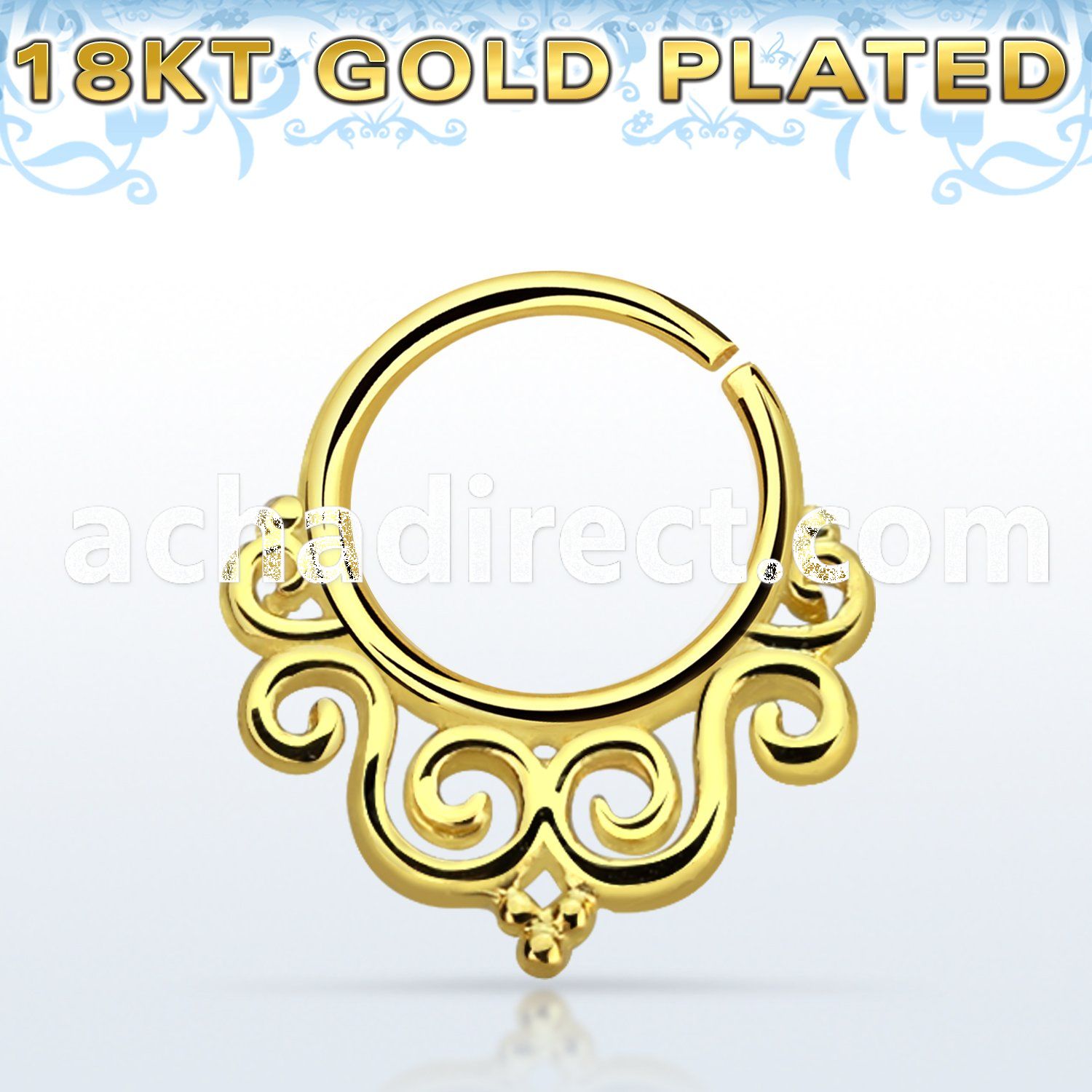 gpsepv7 gold plated silver septum ring w decorated indian design