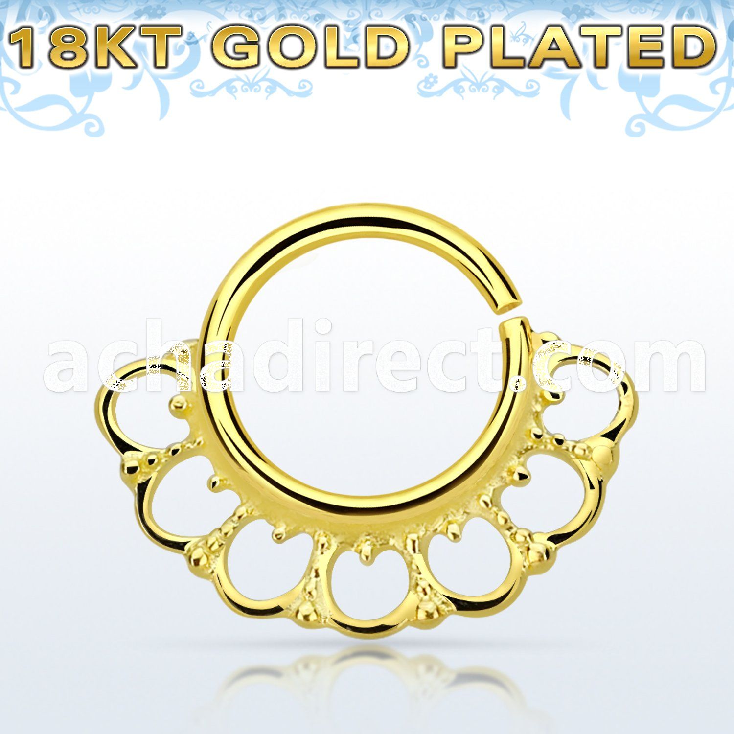 gpsepv8 gold plated silver septum ring in a wide indian design