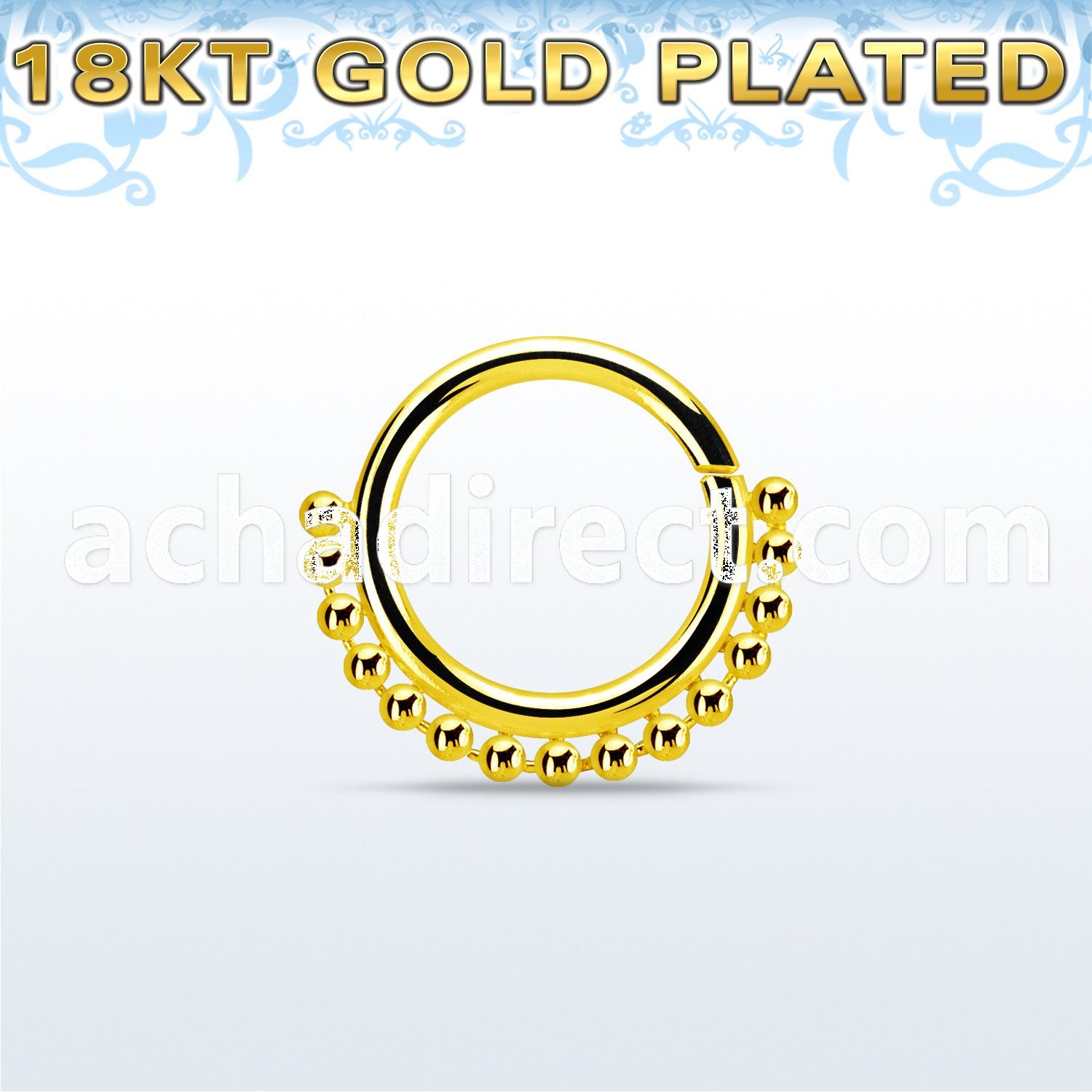 gpspv16 18k gold plated silver seamless septum ring,16g w beads