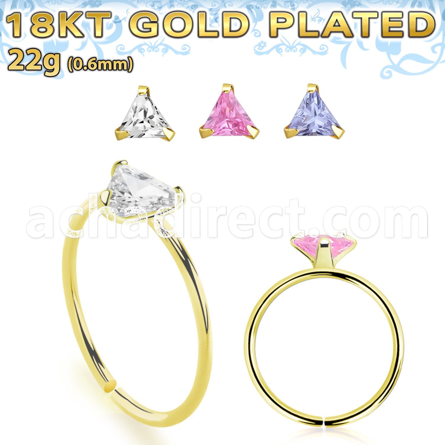 gpztm22 18k plated silver seamless nose ring 22g triangle
