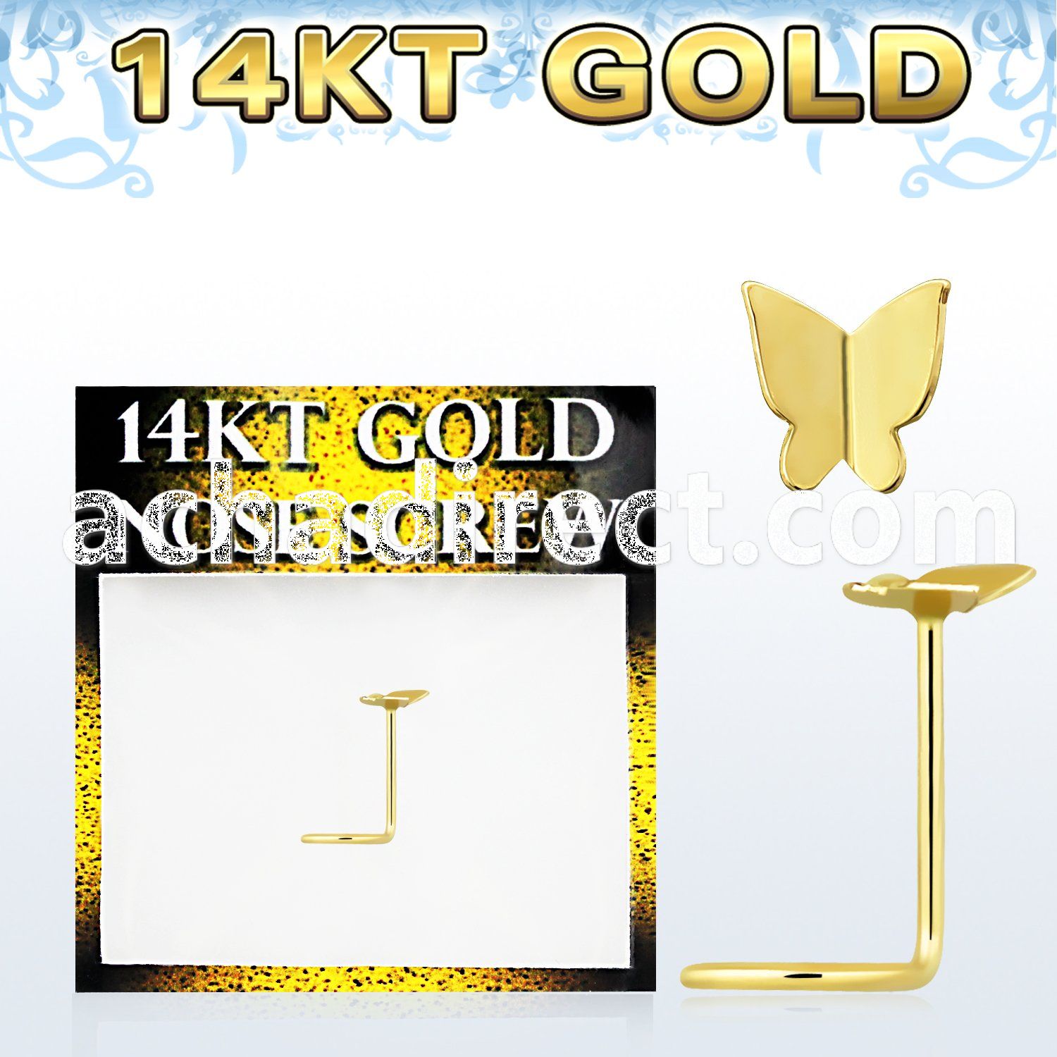 gsbt2 14kt gold nose screw with plain gold butterfly top