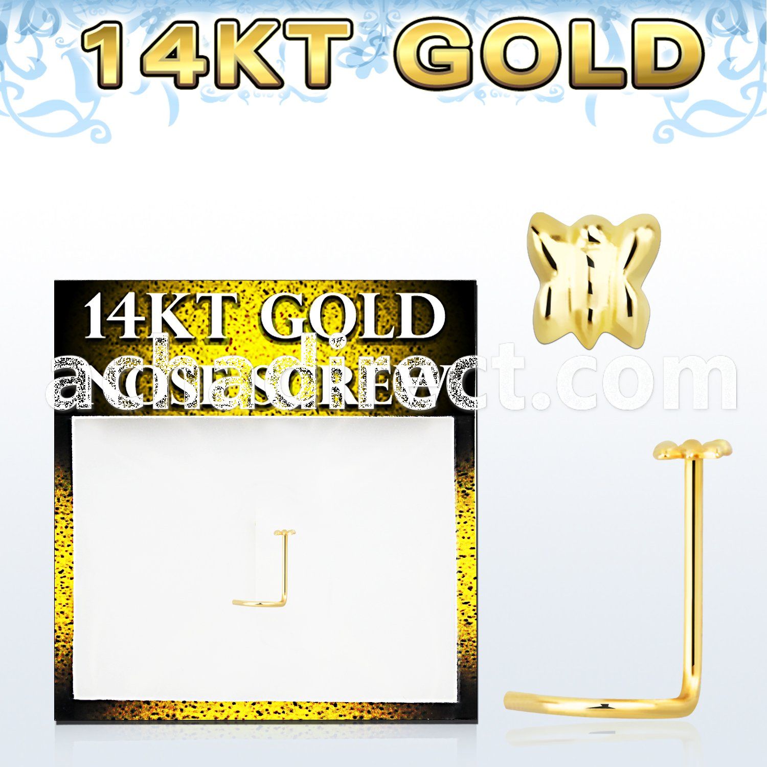 gsbt 14kt gold nose screw with a 2 5mm gold butterfly top