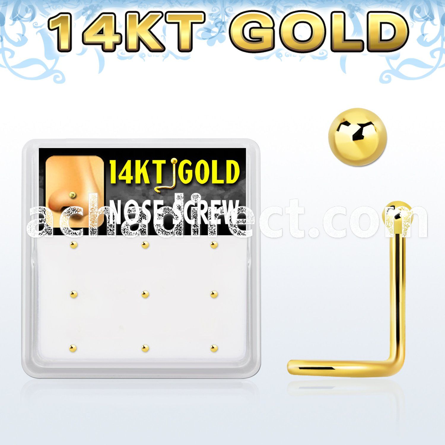 gsc3x box w 14kt gold nose screws, 20g w 1.5mm ball shaped top
