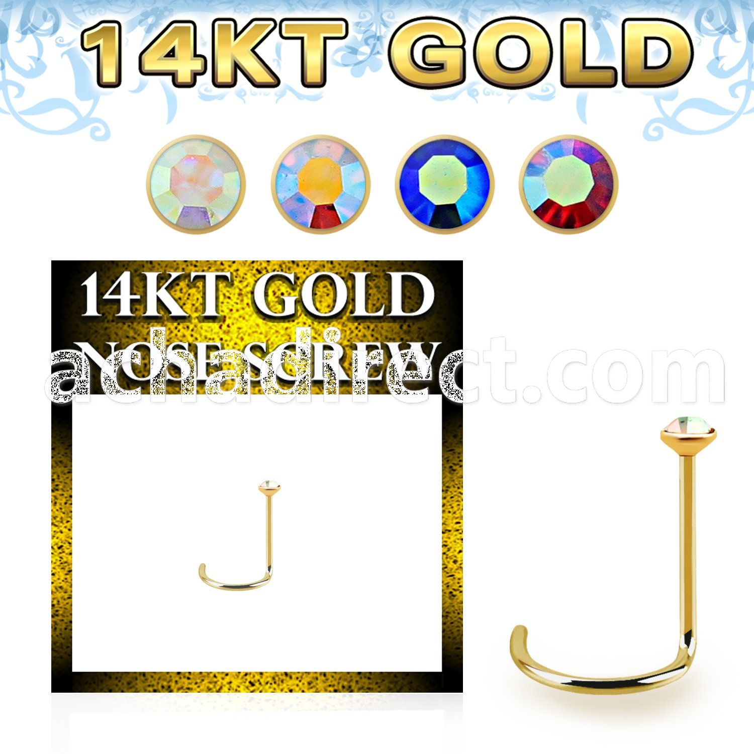 gscabm1 14k gold nose screw color crystal ball