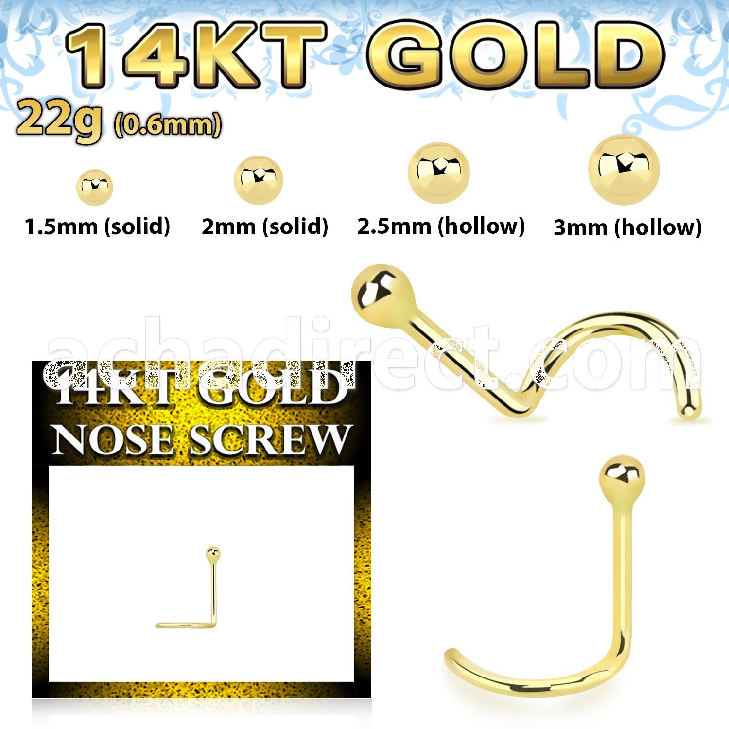 gscb1 14kt gold bend it nose screw with 1 5mm ball top