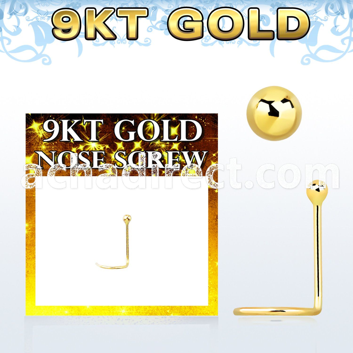 gscb9 9kt gold nose screw w a 1.5mm plain gold ball shaped top