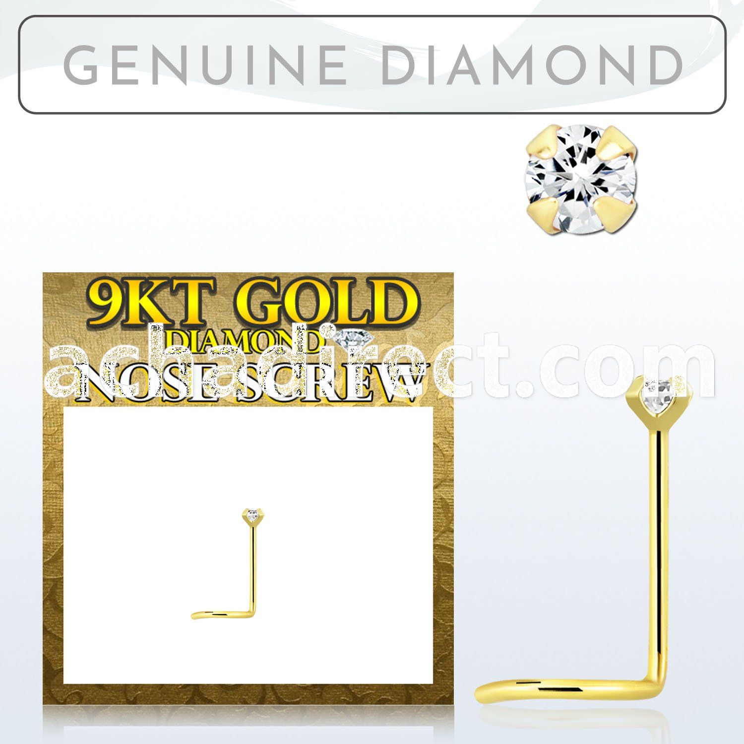gscdb9 9kt gold nose screw w 1.5mm round genuine diamond
