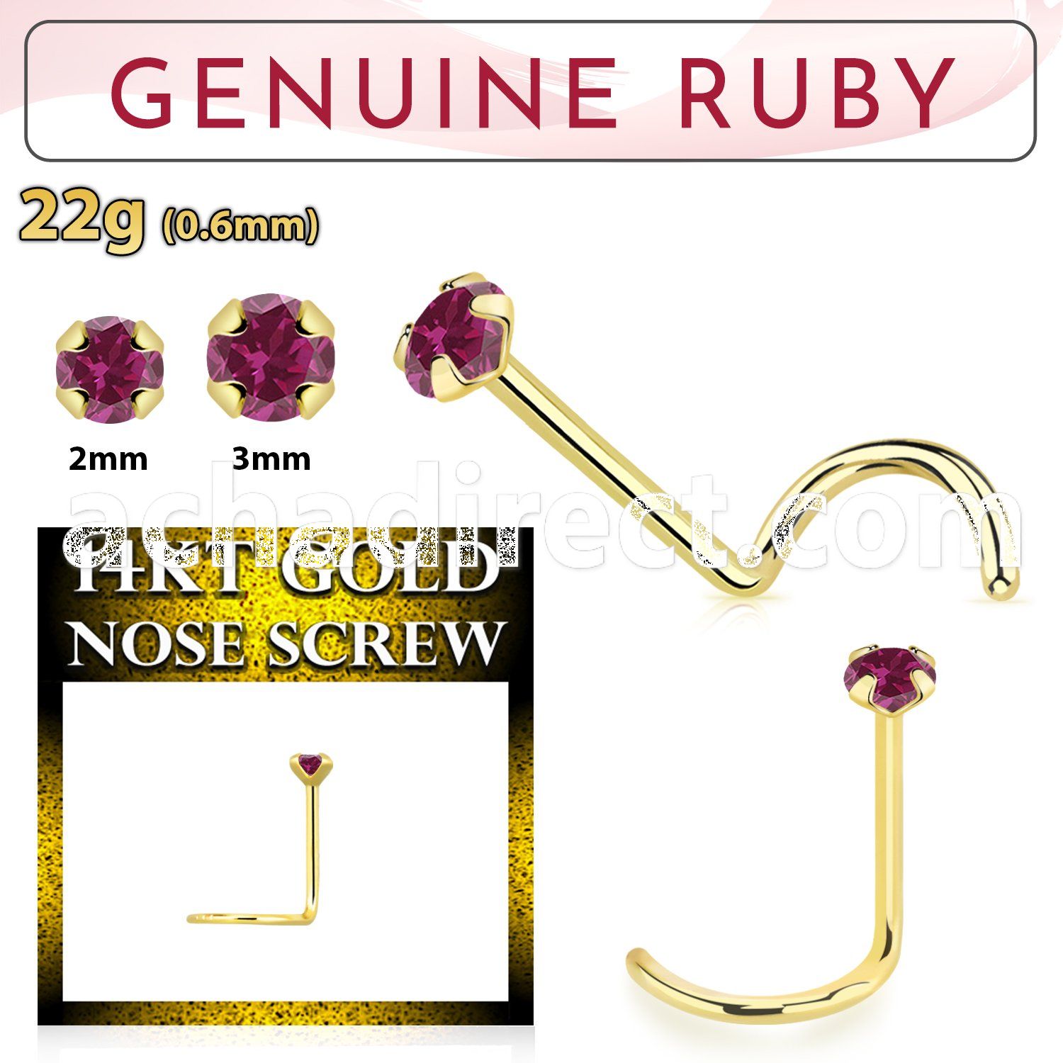 gscge5 14kt gold nose screw with a 2mm prong set ruby stone