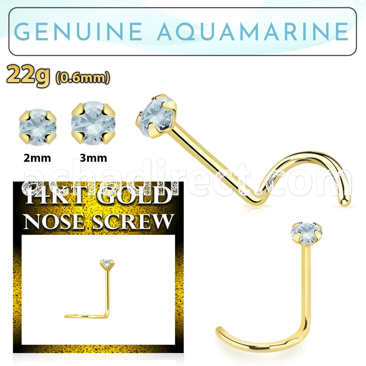 gscge8 14kt gold nose screw with 2mm prong set aquamarine