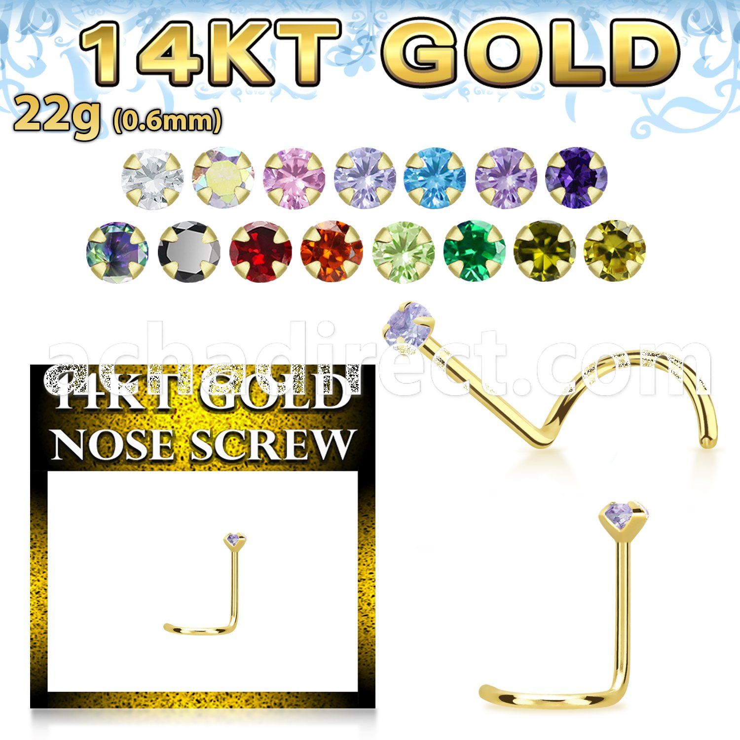 gsczm1 14kt gold nose screw w a 1.5mm round prong set cz stone