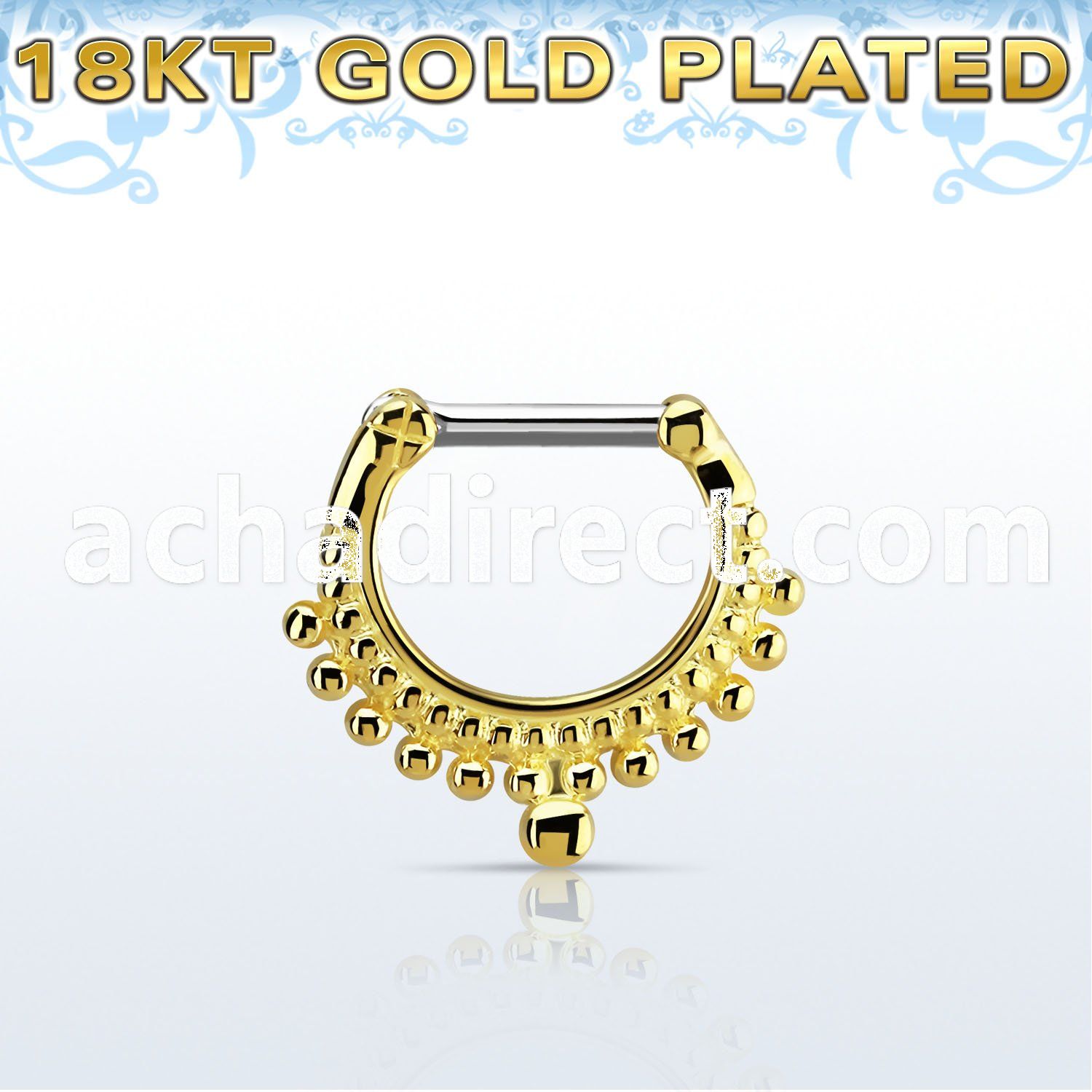 gsepm14 gold plated silver septum clicker, 14g w small balls
