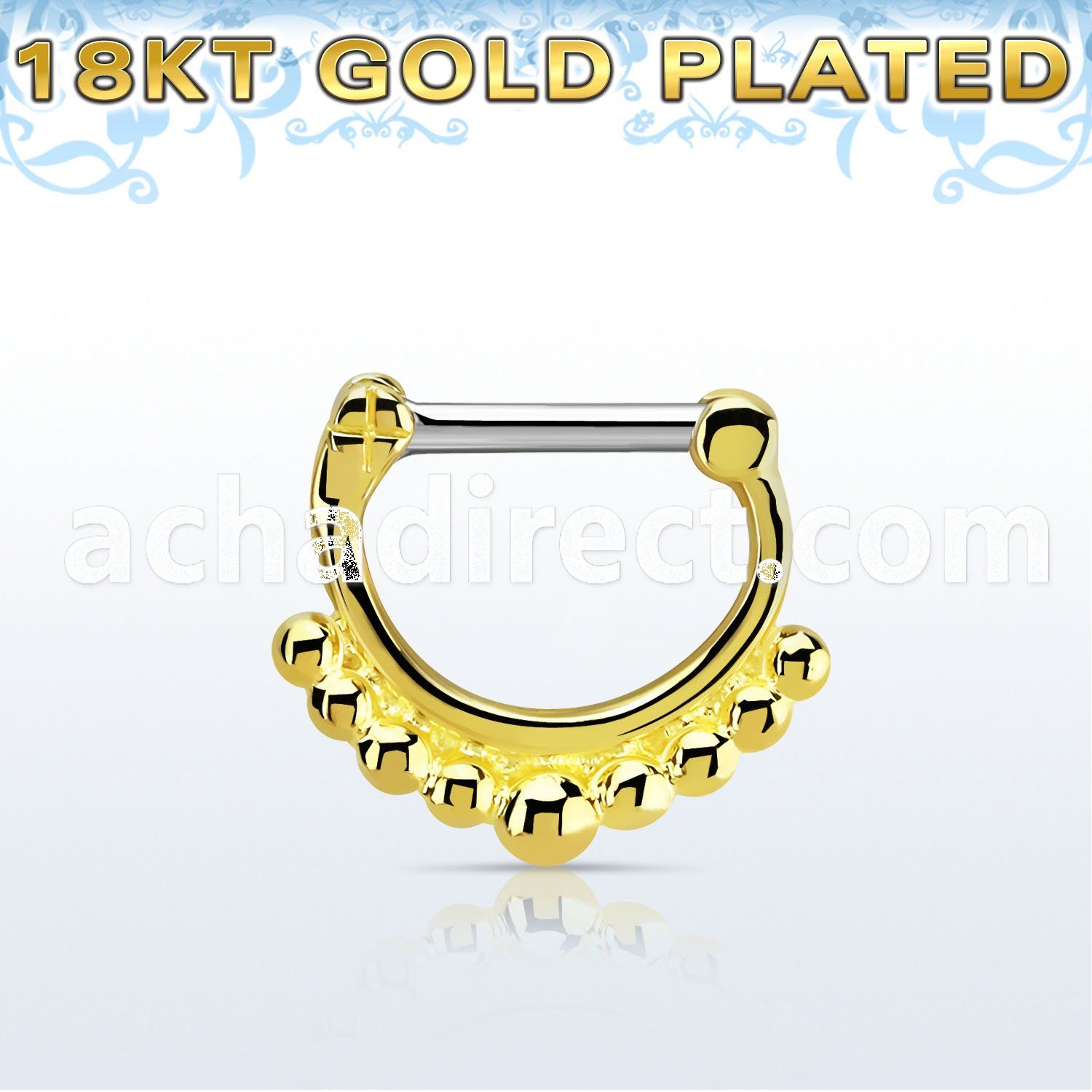gsepn14 gold plated silver septum clicker, 14g w big balls