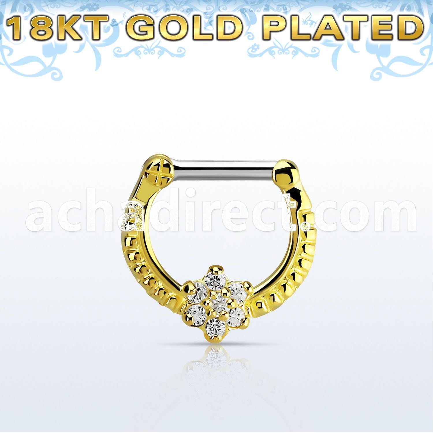 gsepr14 gold plated silver septum clicker, 14g w flower czs