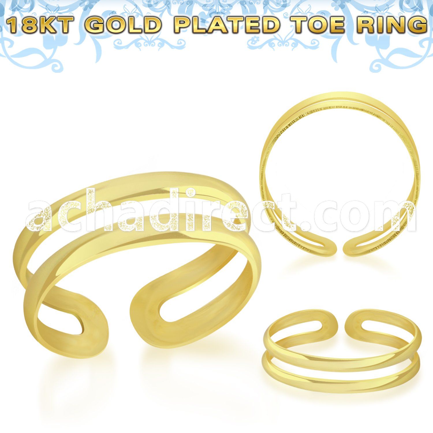 gt796 18k gold plated silver adjustable toe ring two bands