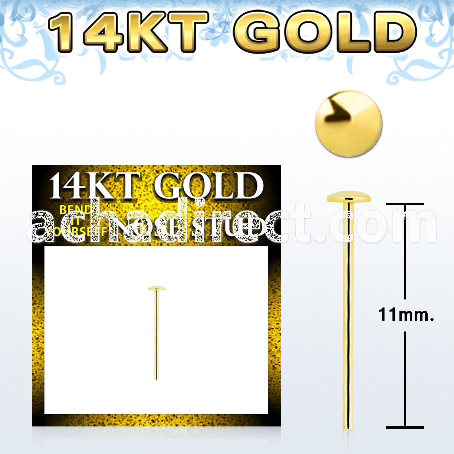 gysrd 14kt gold bend it nose stud with a 2mm gold round top