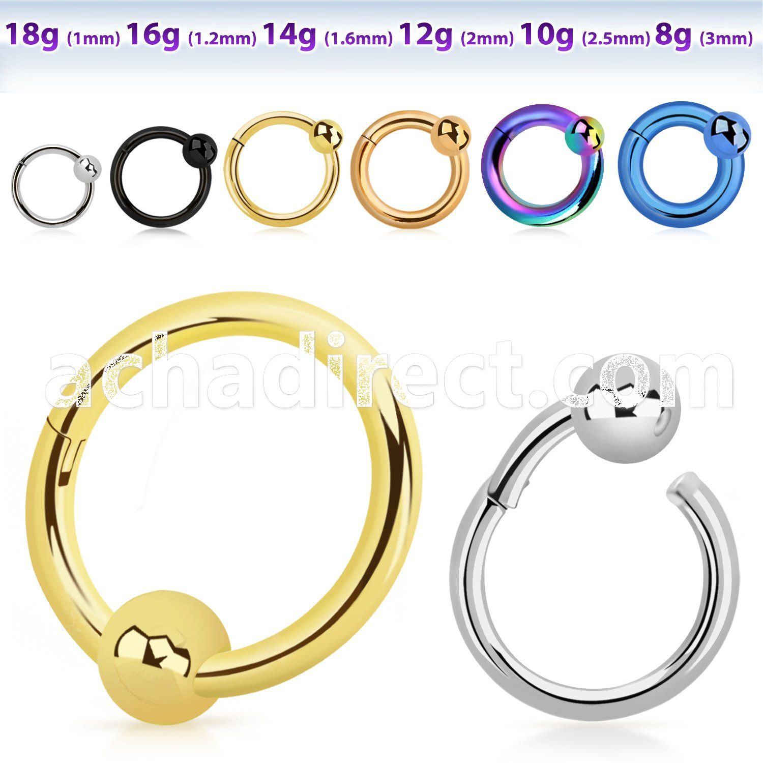hbcrb pvd plated steel hinged ball closure ring 18g