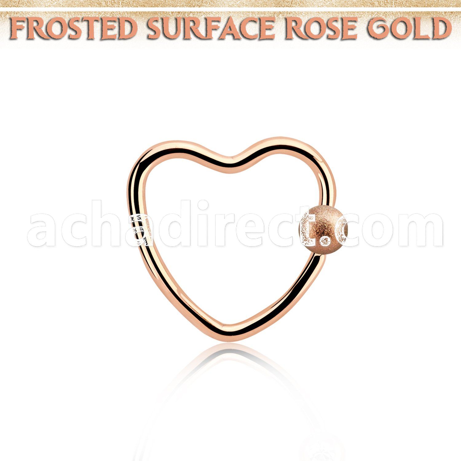 hcrr16f3 rose gold steel heart ball closure ring w frosted ball