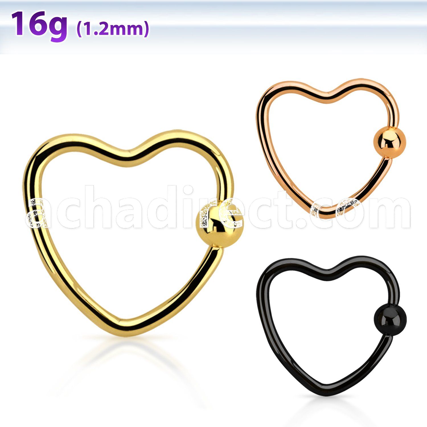 hcrt16 anodized steel heart shaped ball closure ring w 3mm ball