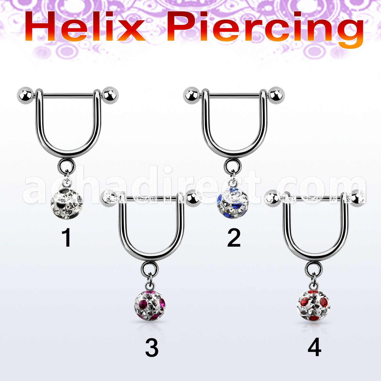 heuafr5 316l steel helix stirrup w 5mm dotted multi crystal ball