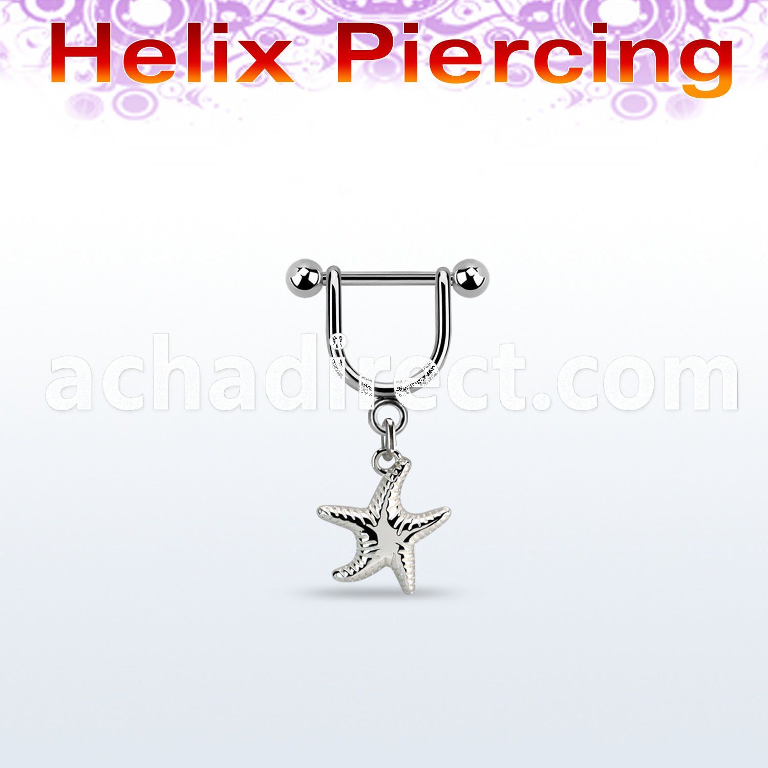 heud10 316l steel helix stirrup w dangling plain starfish
