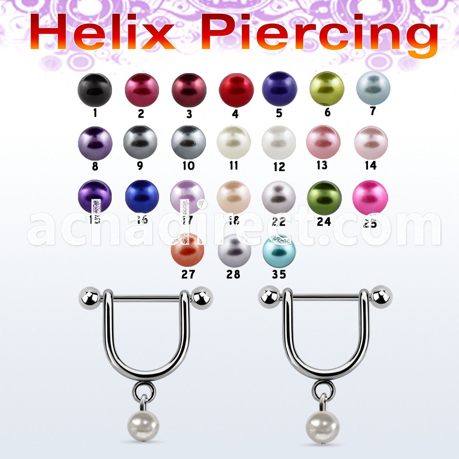 heud1 316l steel helix stirrup w 5mm faux pearl ball