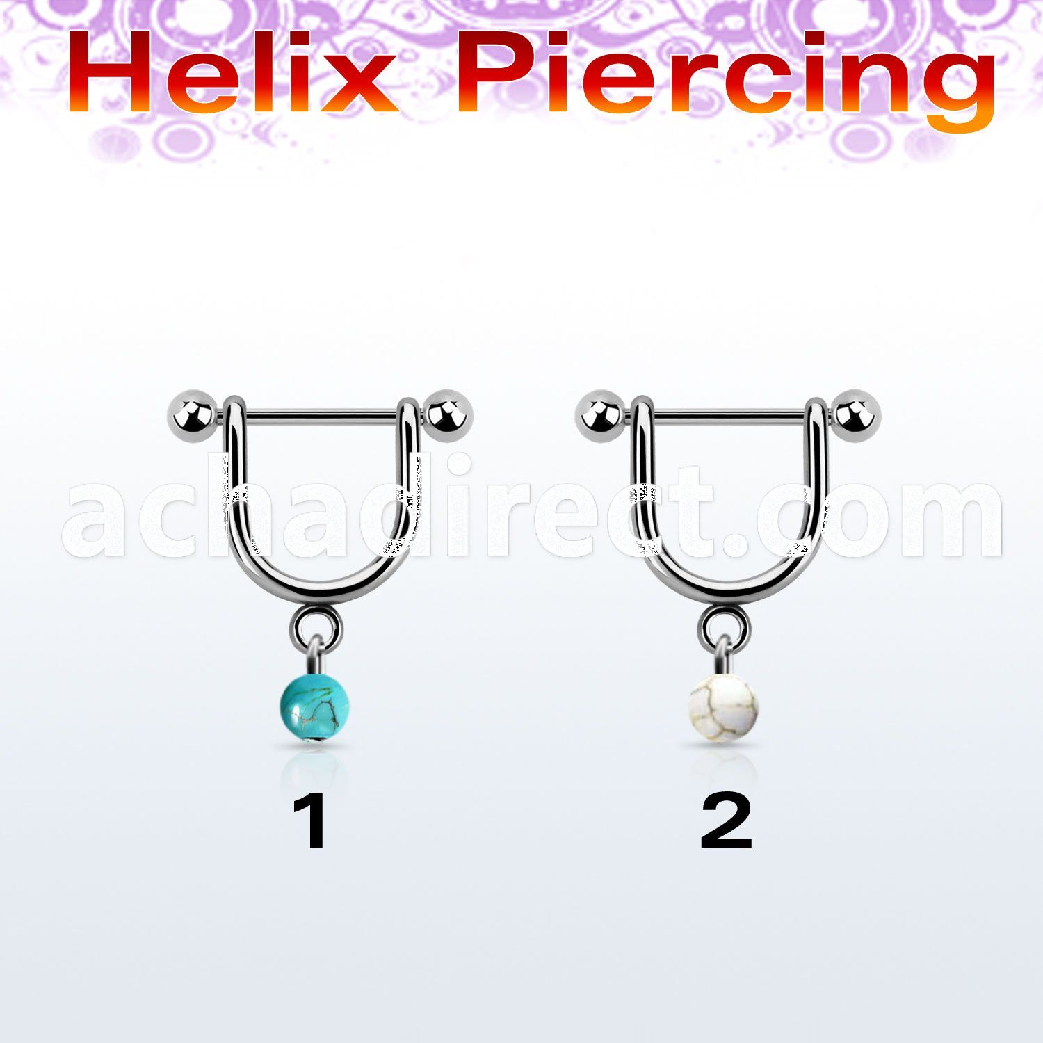 heud2 316l steel helix stirrup w 5mm faux turquoise ball