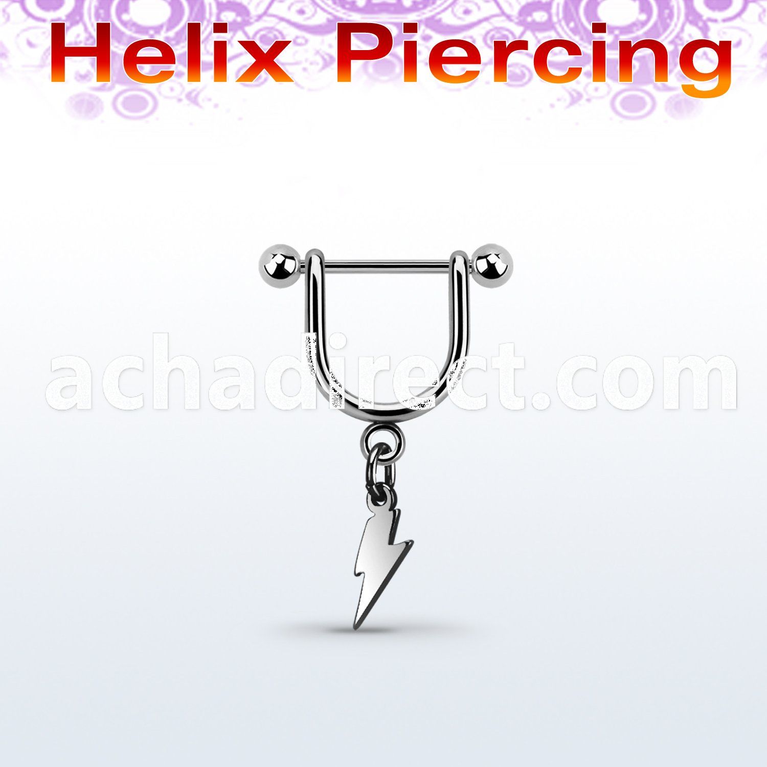 heud8 316l steel helix stirrup w dangling lightning symbol 