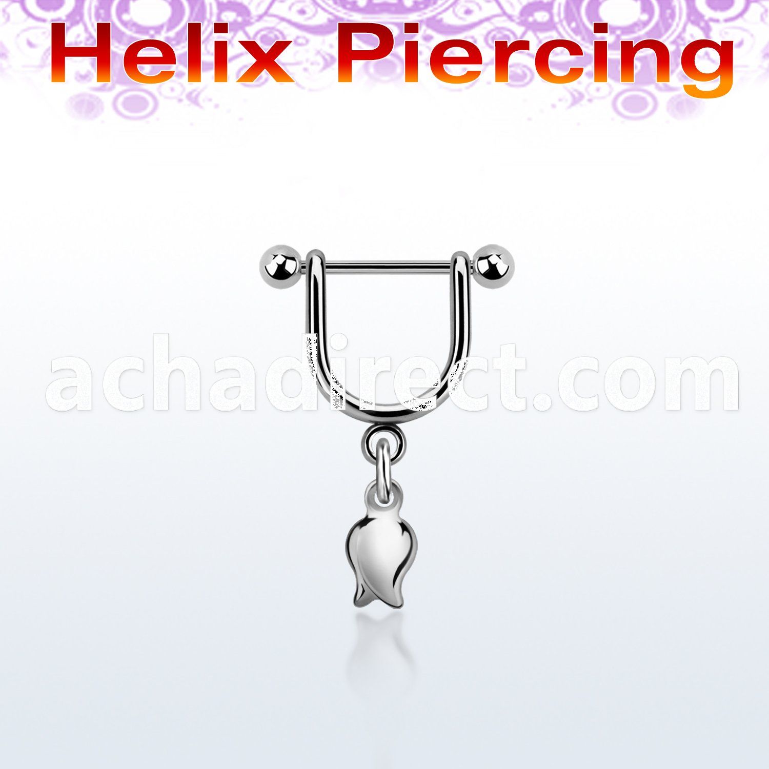 heud9 steel helix stirrup w a 16g, barbell w a dangling tulip