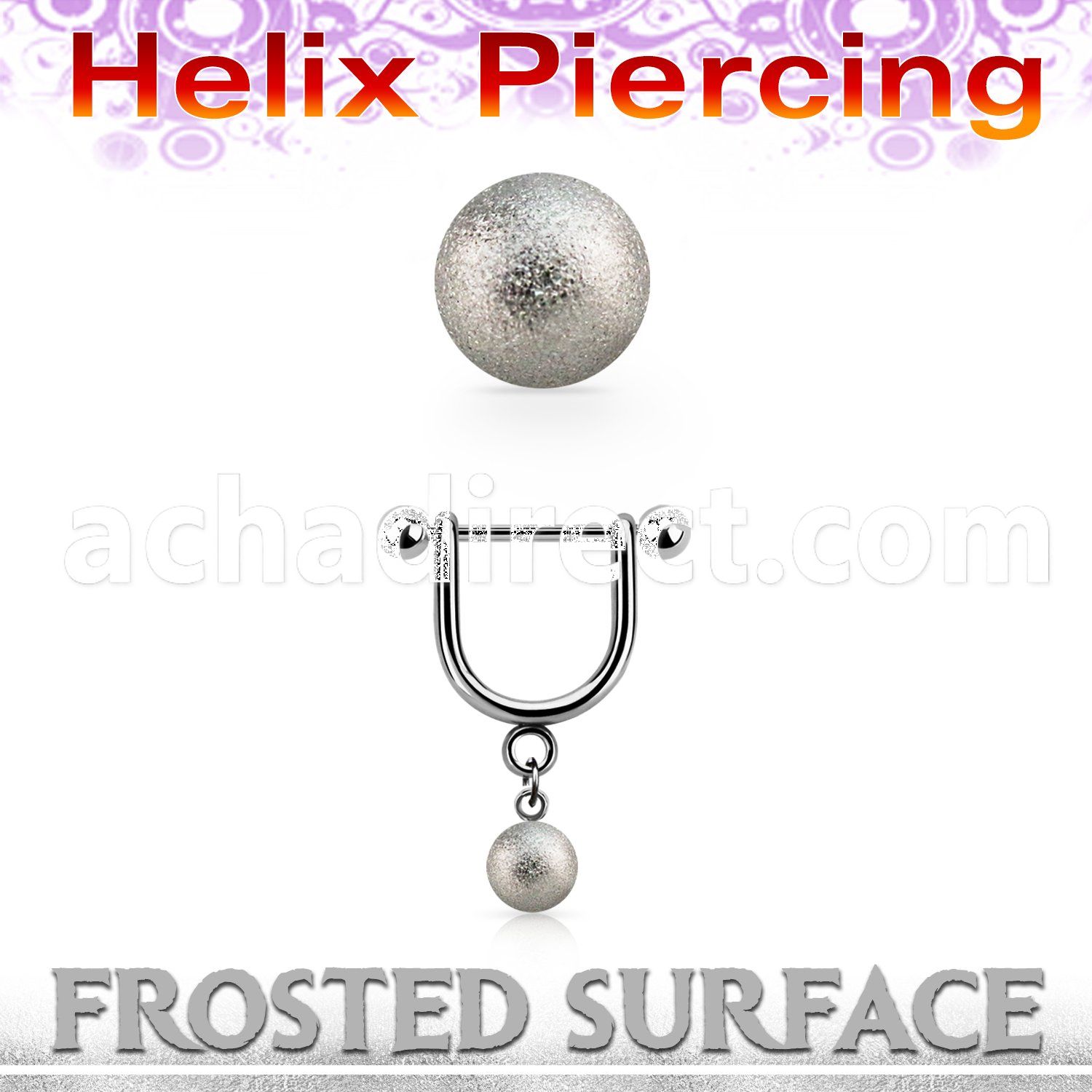 heufo5s steel helix stirrup w dangling 5mm frosted steel ball