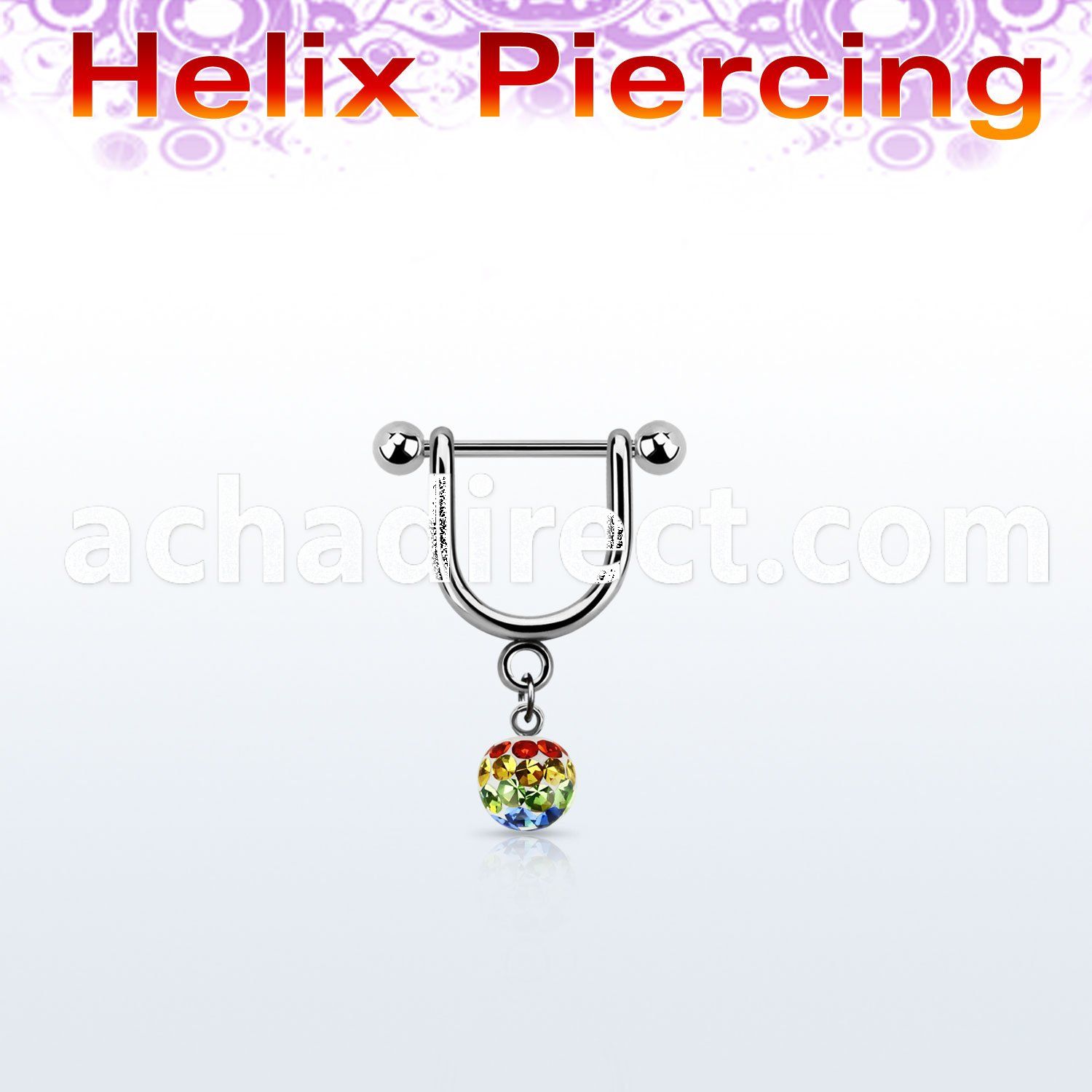 heugfr5 316l steel helix stirrup w gay pride multi crystal ball