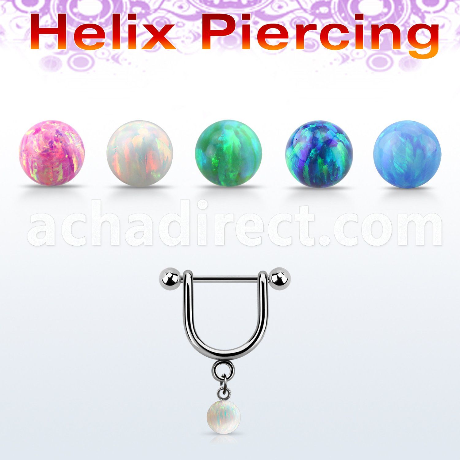 heuop4s steel helix stirrup w 3mm balls dangling 4mm opal ball