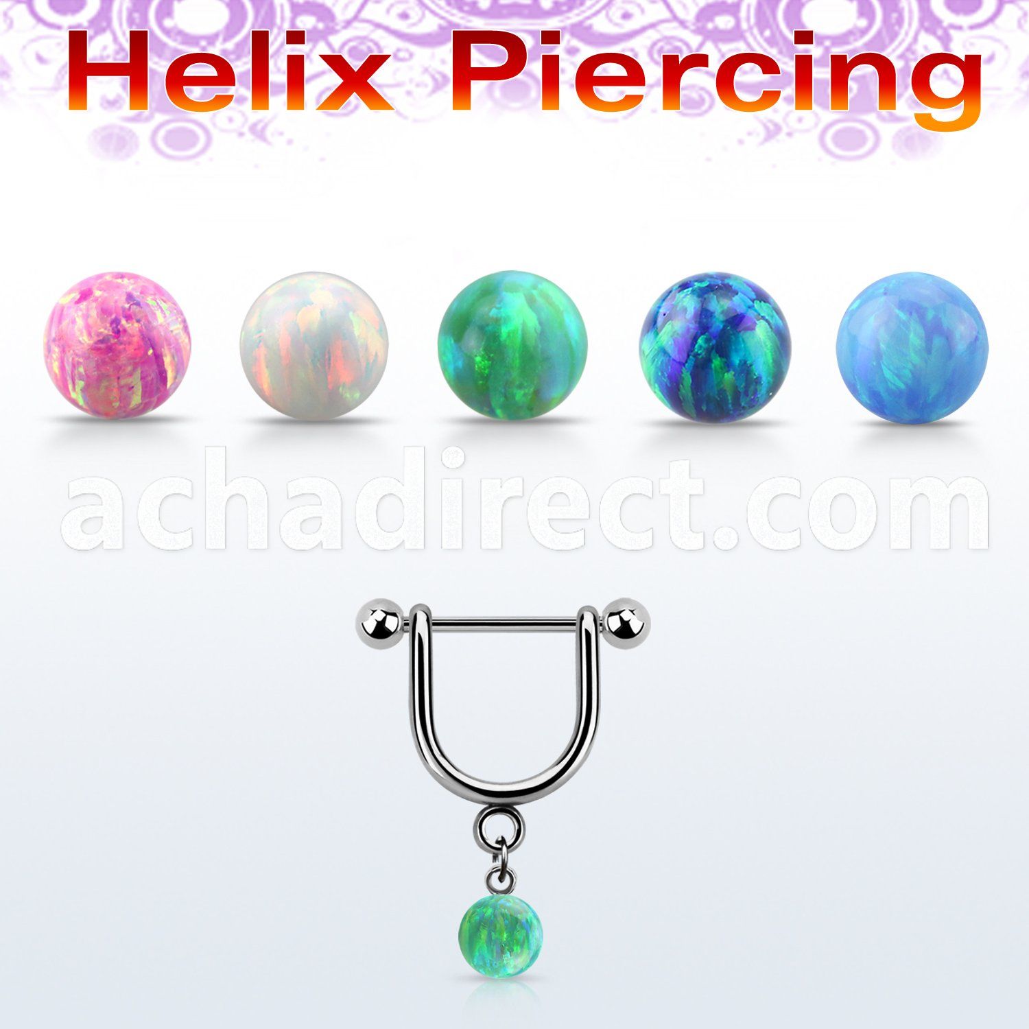 heuop5s steel helix stirrup w 3mm balls dangling 5mm opal ball
