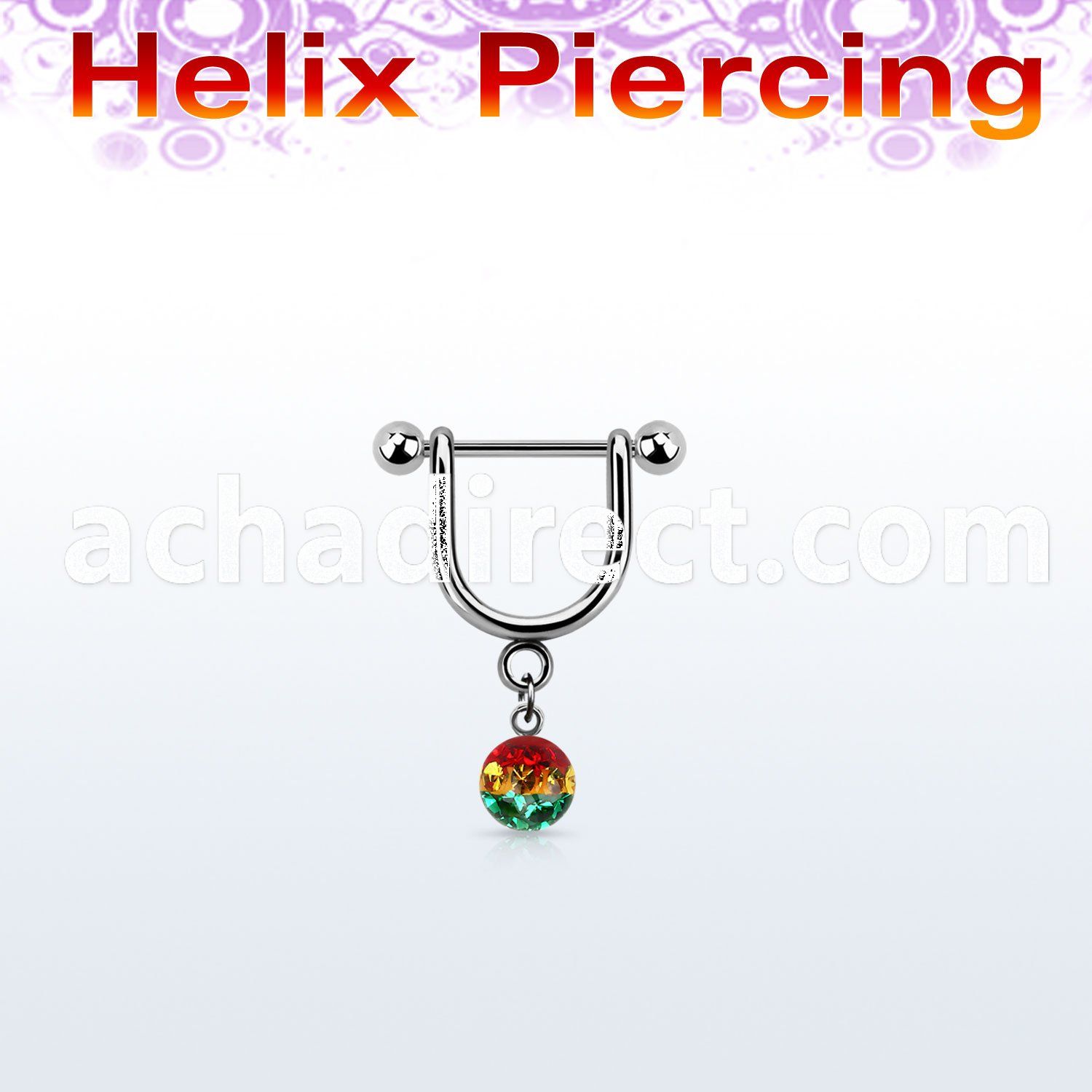 heurfr5 316l steel helix stirrup w 5mm rasta multi crystal ball