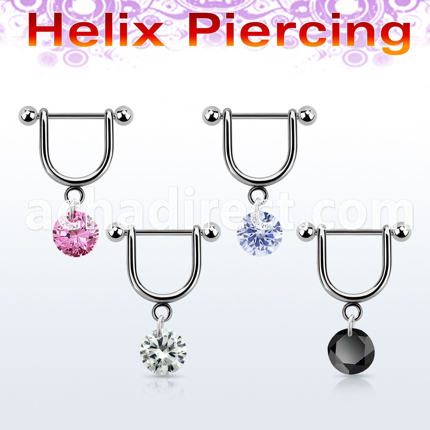 heuz10 316l steel helix stirrup w 6mm round cz stone